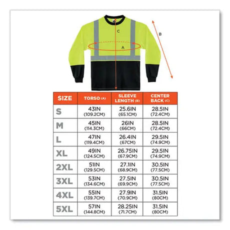 C2G C2G GloWear 8291BK Type R Class 2 Black Front Long Sleeve T-Shirt, Polyester, 3X-Large, Lime - 22707