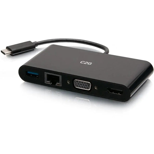 C2G C2G USB C to HDMI, VGA, USB A & RJ45 Adapter - 4K 30Hz - Black - for Notebook/Tablet PC - USB 3.1 Type C - 4K, Full HD - 3840 x 2160, 1920 x 1200 - 1 x USB 3.0 - USB Type-A - USB Type-C - 1 x RJ-45 Po...  - C2G29828