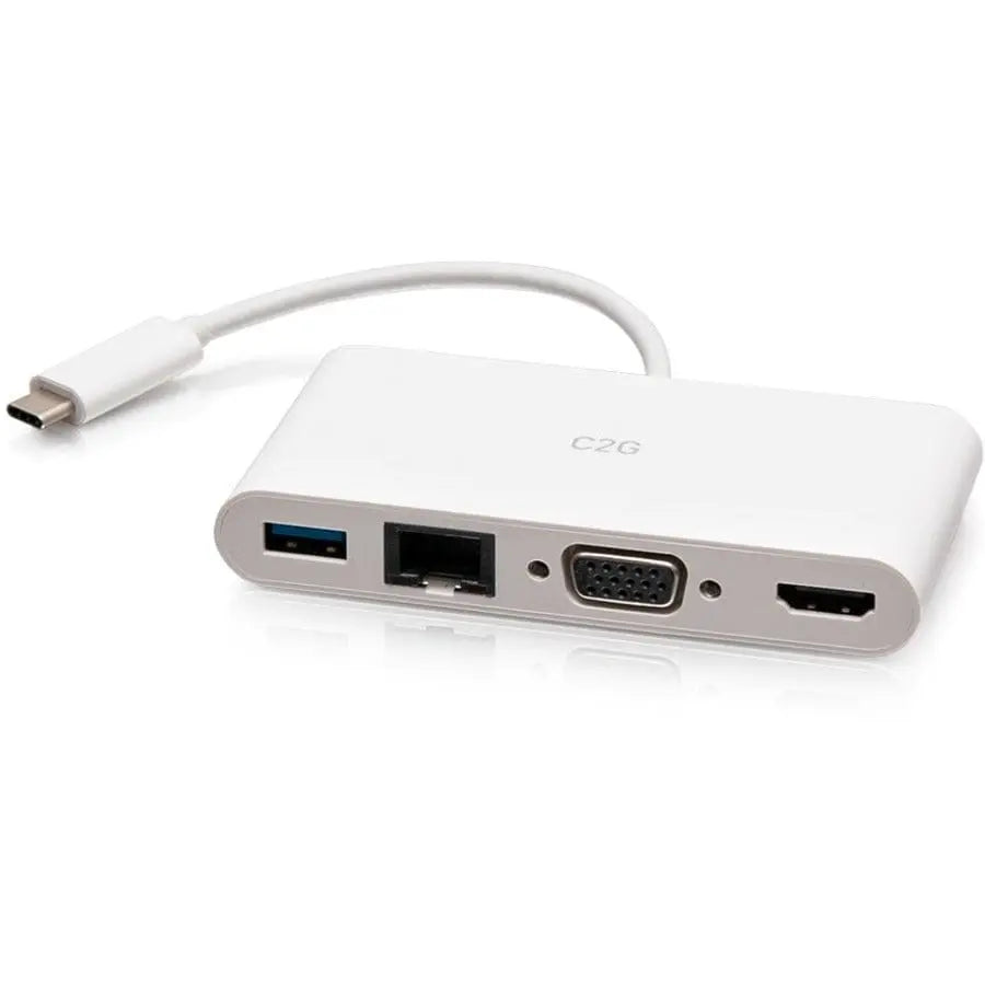 C2G C2G USB C to HDMI, VGA, USB A & RJ45 Adapter - 4K 30Hz - White - for Notebook/Tablet PC - USB 3.1 Type C - 4K, Full HD - 3840 x 2160, 1920 x 1200 - 1 x USB 3.0 - USB Type-A - USB Type-C - 1 x RJ-45 Po...  - C2G29829