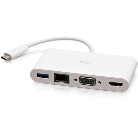 C2G C2G USB C to HDMI, VGA, USB A & RJ45 Adapter - 4K 30Hz - White - for Notebook/Tablet PC - USB 3.1 Type C - 4K, Full HD - 3840 x 2160, 1920 x 1200 - 1 x USB 3.0 - USB Type-A - USB Type-C - 1 x RJ-45 Po...  - C2G29829
