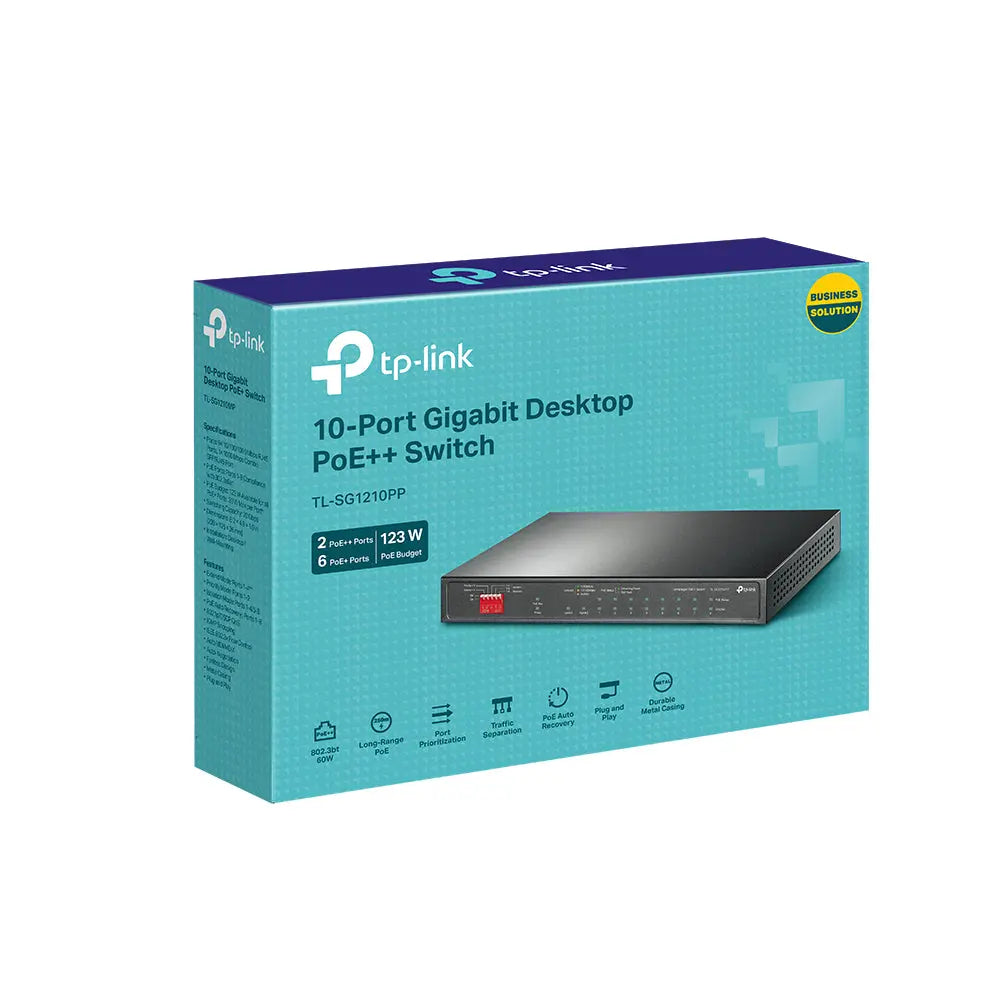 TP-Link 10-Port Gigabit Desktop Switch with 6-Port PoE+ and 2-Port PoE++ - TL-SG1210PP - eCommerce Business Prime