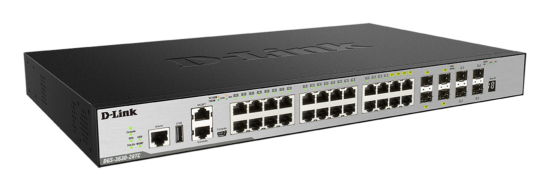 D-Link 24-Port L3 Stackable Managed Gigabit Switch including 4 x 1000BaseT/SFP & 4 x 10GE SFP+ - DGS-3630-28TC/SI