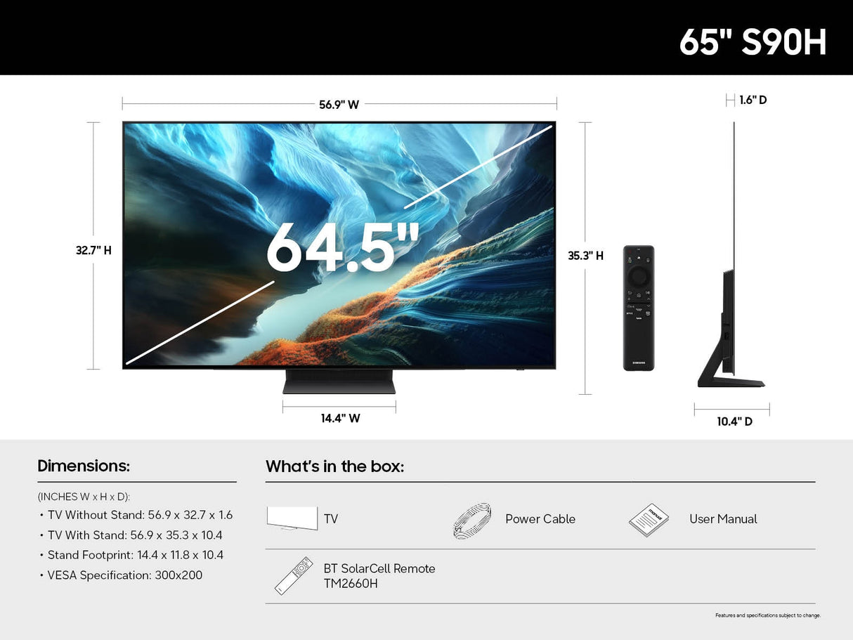 Samsung QN65S90HAEXZA TV 165.1 cm (65") 4K Ultra HD Smart TV Wi-Fi Black - QN65S90HAEXZA SAMSUNG