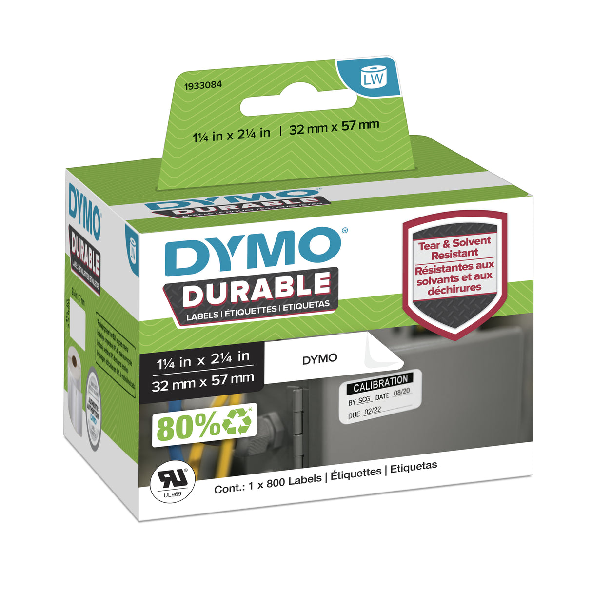 DYMO Original LabelWriter Durable Labels | 57mm x 32mm | White Poly | 800 Self-Adhesive Labels | High-Performance | For LabelWriter Label Makers - 1933084