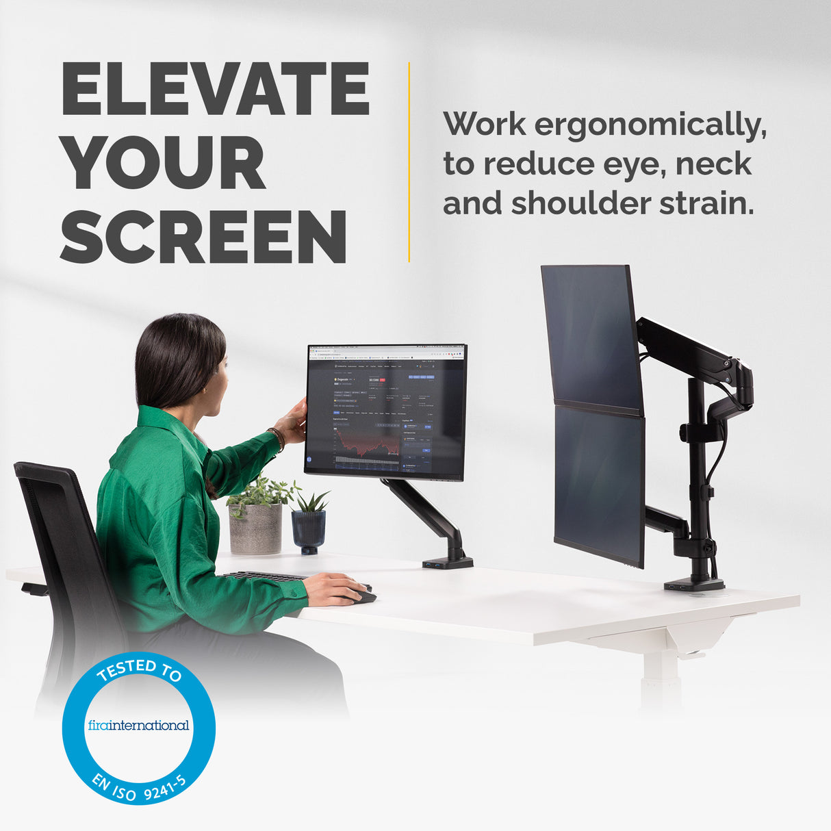 Fellowes Platinum Series Dual Stacking Monitor Arm - Monitor Mount for Two 8KG 27 Inch Screens - Adjustable Dual Monitor Desk Mount - Tilt 45° Pan 180° Swivel 360° Rotation 360°, VESA 75 x 75/100 x 10 - 8043401