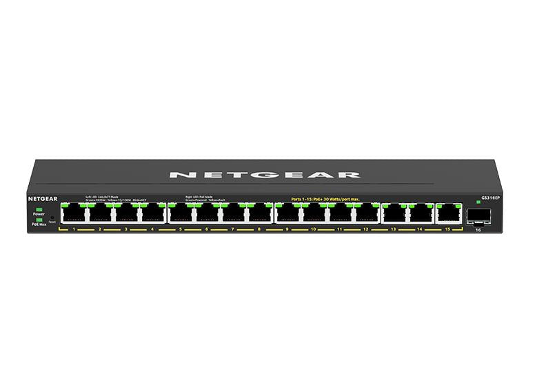 NETGEAR GS316EP Managed Gigabit Ethernet (10/100/1000) Power over Ethernet (PoE) Black - GS316EP-100NAS