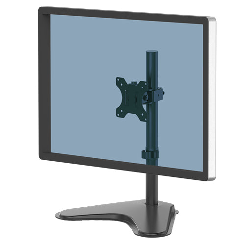 Fellowes Seasa Single Monitor Arm - Freestanding Monitor Mount for 8KG 32 inch Screens - Ergonomic Adjustable Monitor Arm - Tilt 45° Pan 120° Rotation 360°, VESA 75 x 75/100 x 100 - Black - 8049601