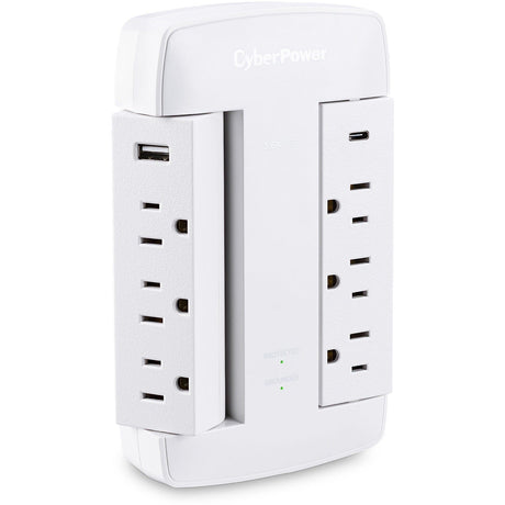 CYBERPOWER CyberPower CSP600WSURC5 Professional 6 - Outlet Surge with 900 J - NEMA 5-15P, Wall Tap, 2 - 3.6 Amps (Shared) USB, Lifetime Warranty - CSP600WSURC5
