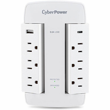 CYBERPOWER CyberPower CSP600WSURC5 Professional 6 - Outlet Surge with 900 J - NEMA 5-15P, Wall Tap, 2 - 3.6 Amps (Shared) USB, Lifetime Warranty - CSP600WSURC5