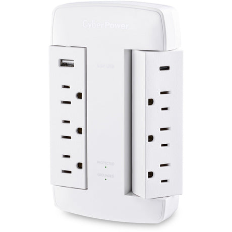 CYBERPOWER CyberPower CSP600WSURC5 Professional 6 - Outlet Surge with 900 J - NEMA 5-15P, Wall Tap, 2 - 3.6 Amps (Shared) USB, Lifetime Warranty - CSP600WSURC5