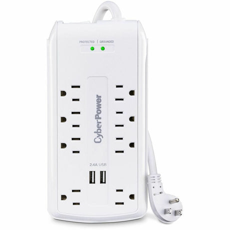 CYBERPOWER CyberPower P806U Home Office 8 - Outlet Surge with 2700 J - 6 ft, NEMA 5-15P, 15 Amp, 2 - 2.4 Amps (Shared) USB, EMI/RFI Filtration, White, RG6 Coaxial Protection, Lifetime Warranty - P806U