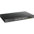 D-LINK D-Link 28-Port 10-Gigabit Smart Managed PoE Switch - 28 Ports - Manageable - 3 Layer Supported - Modular - 39.10 W Power Consumption - 370 W PoE Budget - Twisted Pair, Optical Fiber - PoE Ports - Life...  - DGS-1250-28XMP-6KV