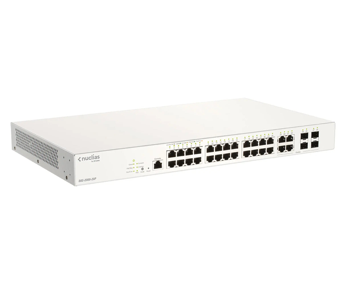 D-LINK D-Link 28-Port Gigabit PoE+ Nuclias Smart Managed Switch including 4x 1G Combo Ports, 193W - DBS-2000-28P