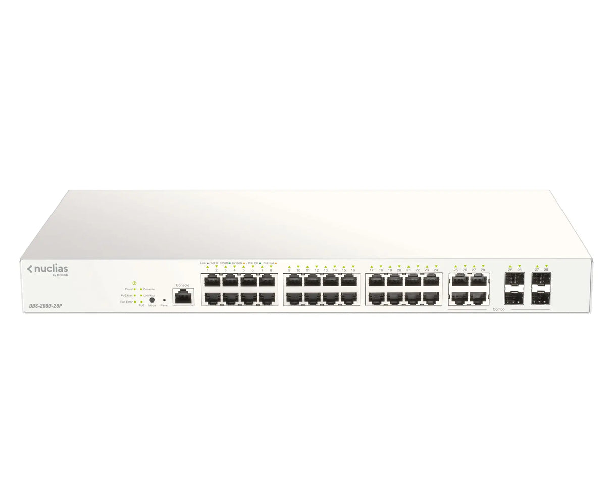 D-LINK D-Link 28-Port Gigabit PoE+ Nuclias Smart Managed Switch including 4x 1G Combo Ports, 193W - DBS-2000-28P