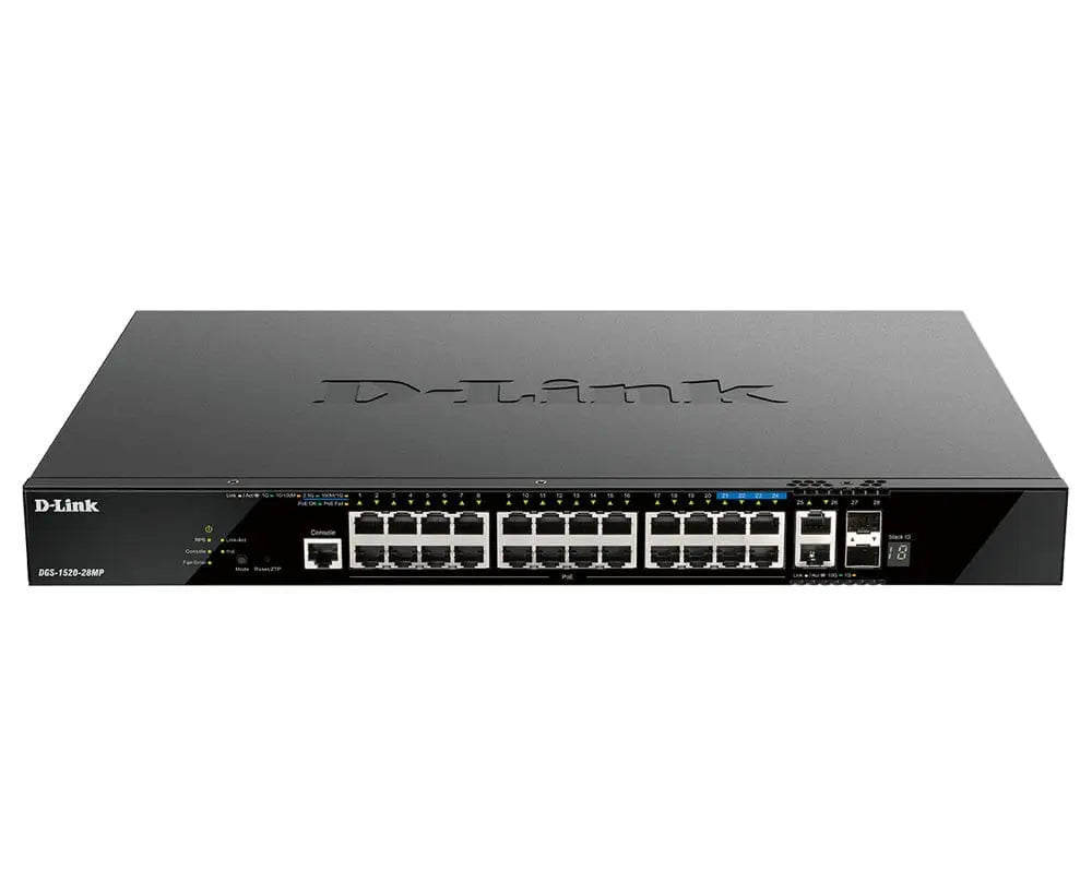 D-LINK D-Link 28-Port Gigabit Stackable POE+ Smart Managed Switch with 2 x 10GBase-T & 2 x 10G SFP+ - DGS-1520-28MP