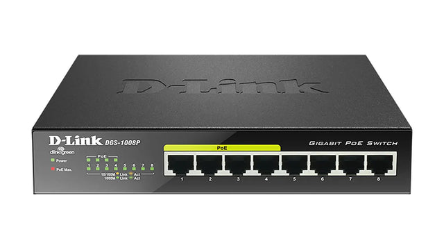 D-LINK D-Link DGS-1008P network switch Unmanaged Gigabit Ethernet (10/100/1000) Power over Ethernet (PoE) Black - DGS-1008P