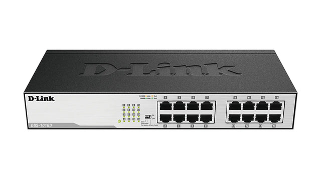 D-LINK D-Link DGS-1016D network switch Unmanaged Gigabit Ethernet (10/100/1000) 1U Black, Silver - DGS-1016D