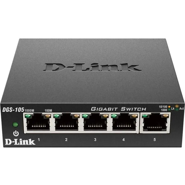 D-LINK D-Link DGS-105 5 Port Gigabit Unmanaged Metal Desktop Switch - 5 Port Gigabit Unmanaged Metal Desktop Switch - DGS-105
