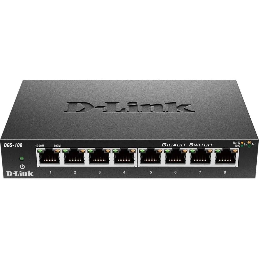 D-LINK D-Link DGS-108 8 Port Gigabit Unmanaged Metal Desktop Switch - 8 Port Gigabit Unmanaged Metal Desktop Switch - DGS-108