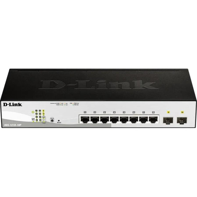 D-LINK D-Link DGS-1210-10MP Ethernet Switch - 8 Ports - Manageable - Gigabit Ethernet - 1000Base-T, 1000Base-X - 3 Layer Supported - Modular - 2 SFP Slots - Power Supply - Twisted Pair, Optical Fiber - Lifet - DGS-1210-10MP