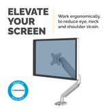 Fellowes Platinum Series Monitor Arm - Monitor Mount for 8KG 40 Inch Screens - Adjustable Monitor Desk Mount - Tilt 45° Pan 180° Swivel 360° Rotation 360°, VESA 75 x 75/100 x 100 - Silver - 8056401