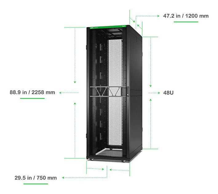 APC NetShelter SX Server Rack Gen 2, 48U, 2258H x 750W x 1200D mm, with Sides, Black - AR3357B2 APC