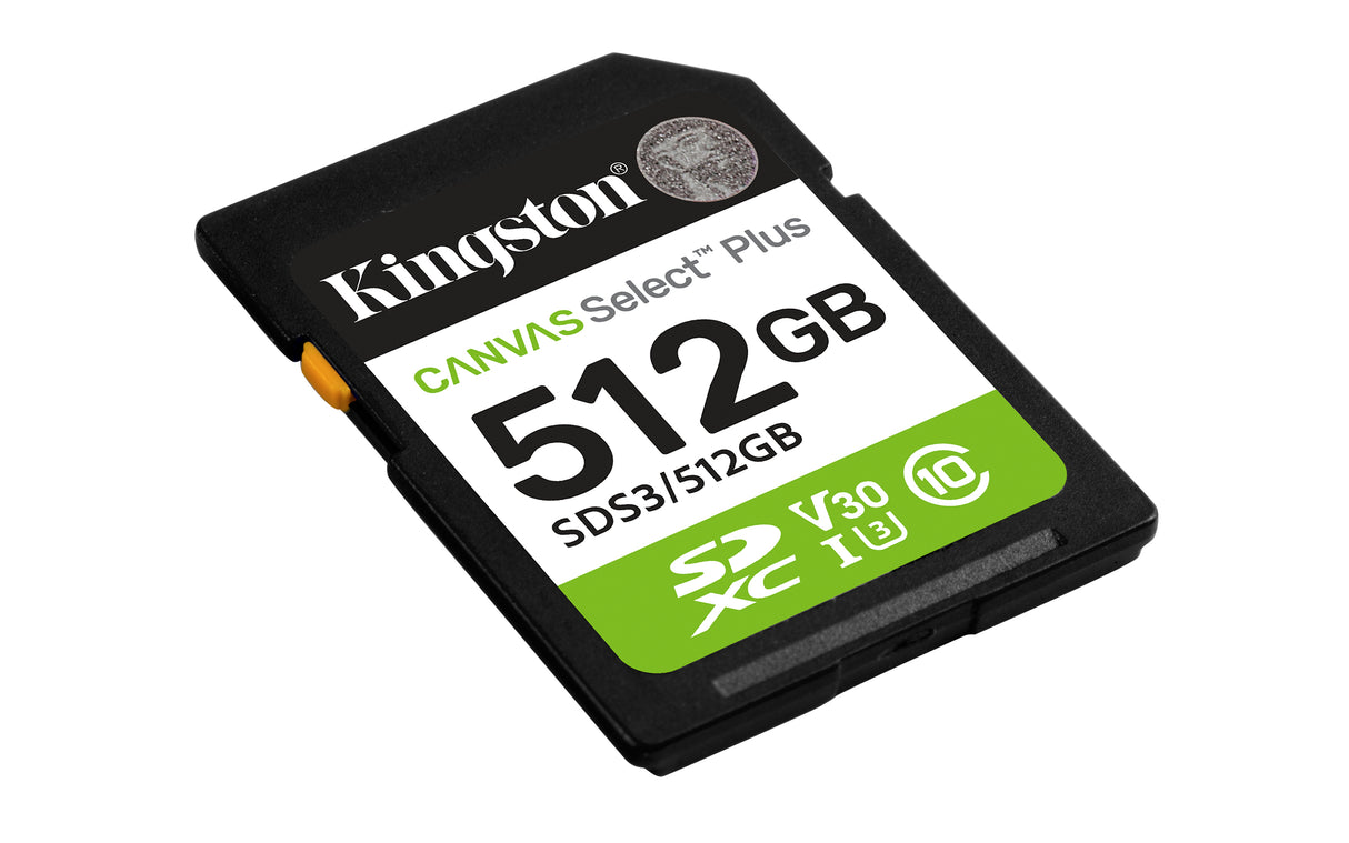 Kingston Technology 512GB SDXC Canvas Select Plus Gen3 150MB/s C10 UHS-I U3 V30 - SDS3/512GB