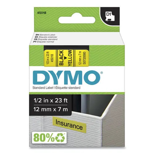 DYMO DYMO D1 High-Performance Polyester Removable Label Tape, 0.5" x 23 ft, Yellow - 45018