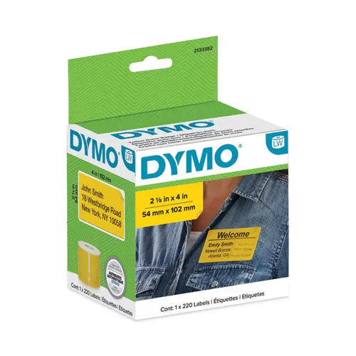 DYMO DYMO LabelWriter Name Badge/Shipping Labels, 2.13", Black on Yellow, 220 Labels/Roll - 2133382