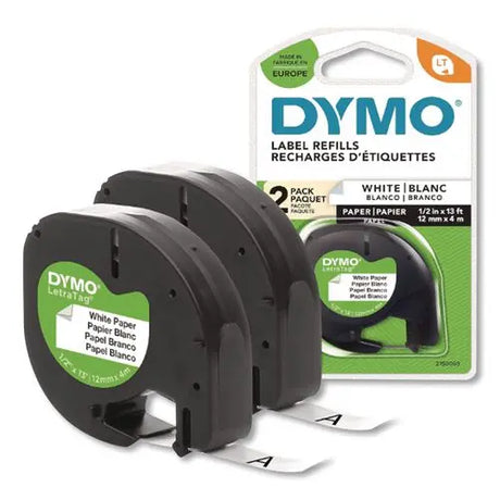 DYMO DYMO LetraTag Paper Label Tape Cassettes, 0.5" x 13 ft, White, 2/Pack - 10697