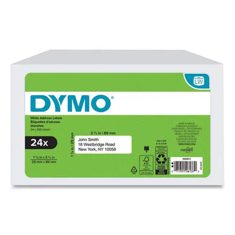 DYMO DYMO LW Address Labels, 1.13" x 3.5", White, 350 Labels/Roll, 24 Rolls/Box - 2050813