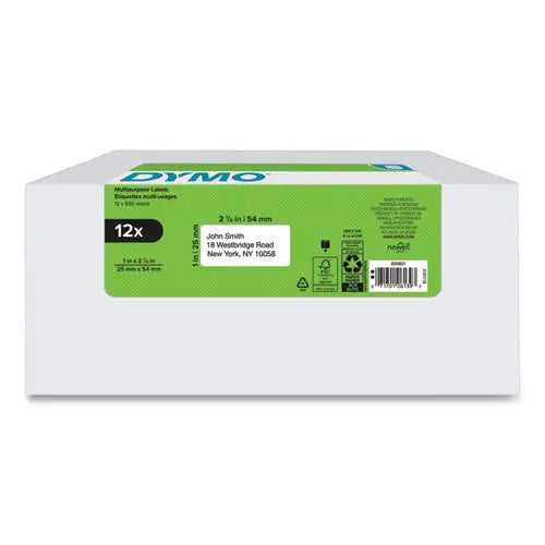 DYMO DYMO LW Multipurpose Labels, 1" x 2.13", White, 500 Labels/Roll, 12 Rolls/Pack - 2050821