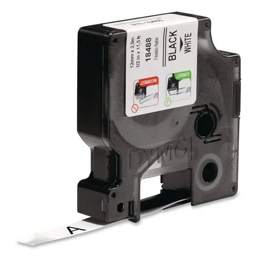 DYMO DYMO Rhino Flexible Nylon Industrial Label Tape, 0.5" x 11.5 ft, White/Black Print - 18488