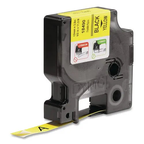 DYMO DYMO Rhino Flexible Nylon Industrial Label Tape, 0.5" x 11.5 ft, Yellow/Black Print - 18490