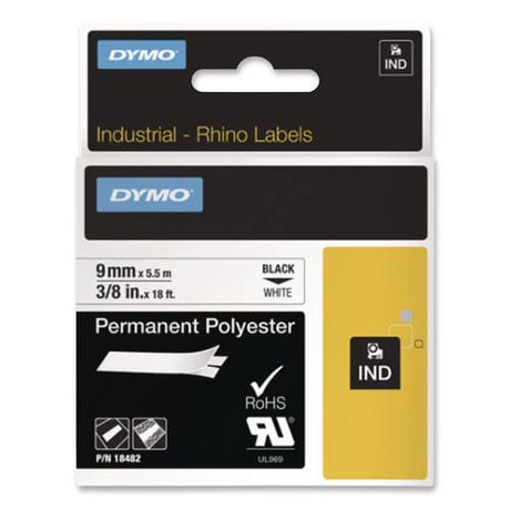 DYMO DYMO Rhino Permanent Poly Industrial Label Tape, 0.37" x 18 ft, White/Black Print - 18482