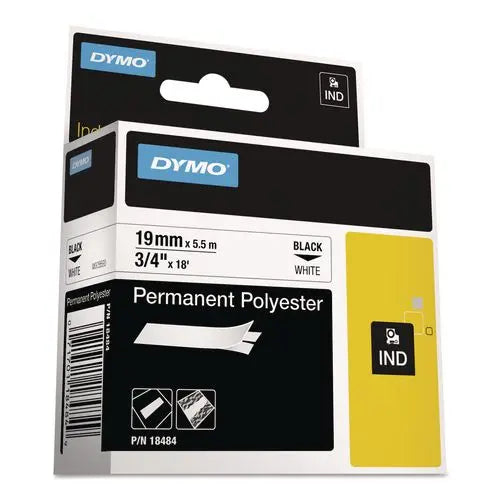 DYMO DYMO Rhino Permanent Poly Industrial Label Tape, 0.75" x 18 ft, White/Black Print - 18484