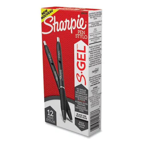 DYMO DYMO S-Gel High-Performance Gel Pen, Retractable, Bold 1 mm, Black Ink, Black Barrel, Dozen - 2096149