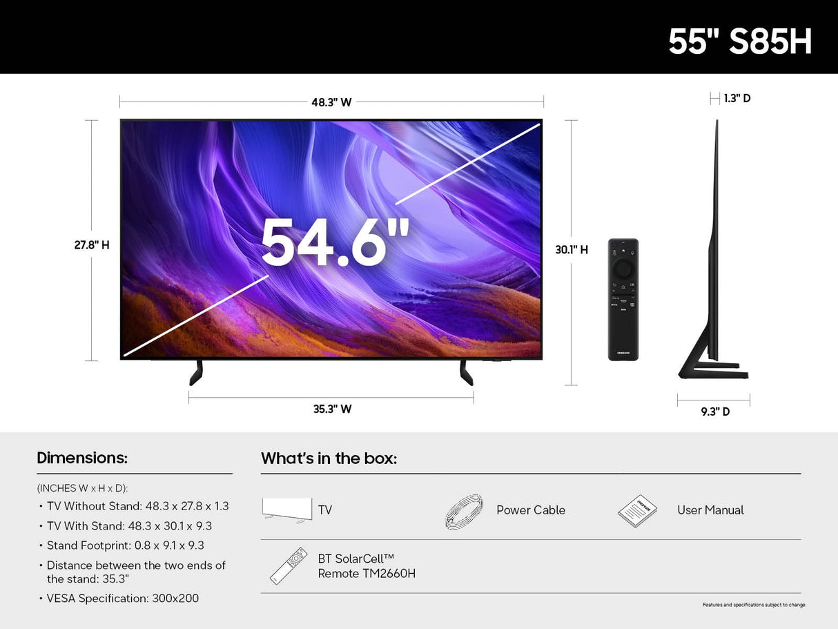 Samsung QN55S85HAEXZA TV 121.9 cm (48") 4K Ultra HD Smart TV Wi-Fi Black - QN55S85HAEXZA SAMSUNG