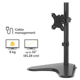 Fellowes Seasa Single Monitor Arm - Freestanding Monitor Mount for 8KG 32 inch Screens - Ergonomic Adjustable Monitor Arm - Tilt 45° Pan 120° Rotation 360°, VESA 75 x 75/100 x 100 - Black - 8049601