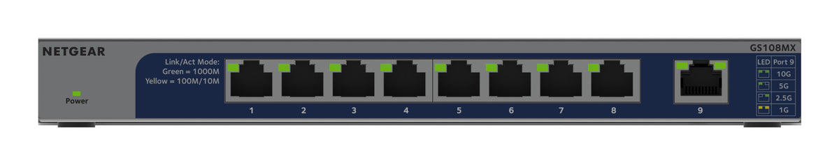 NETGEAR GS108MX-100EUS Unmanaged L2 Gigabit Ethernet (10/100/1000) Desktop/Wall-Mounting - GS108MX-100NAS