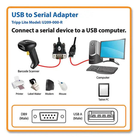 EATON EATON USB-A to Serial Adapter Cable, 5 ft, Black - U209-000-R