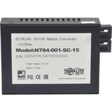 EATON Tripp Lite 10/100 UTP to Singlemode Fiber Media Converter RJ45 / SC 15km 1310nm - 1 x Network (RJ-45) - 10/100Base-TX, 1000Base-FX - Desktop - N784-001-SC-15