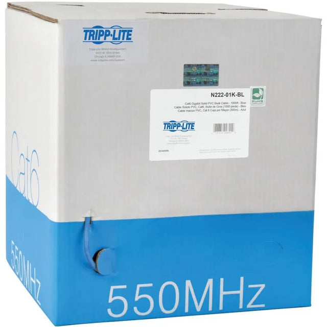 Tripp Lite 1000ft Cat6 600MHz Gigabit Bulk Solid PVC CMR Cable Blue 1000' - 4 Pair Solid CMR PVC Jacket - N222-01K-BL EATON