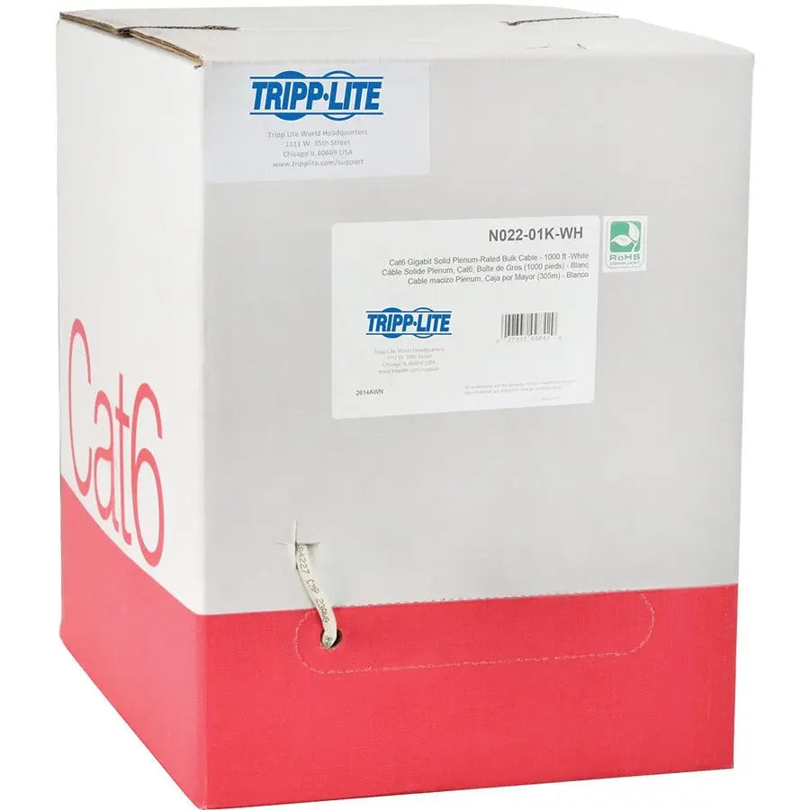 EATON Tripp Lite 1000ft Cat6 Gigabit Bulk Cable Solid CMP Plenum PVC White TAA - Category 6 for Network Device - 128 MB/s - 1000 ft - 1 x Bare Wire - 1 x Bare Wire - N224-01K-WH