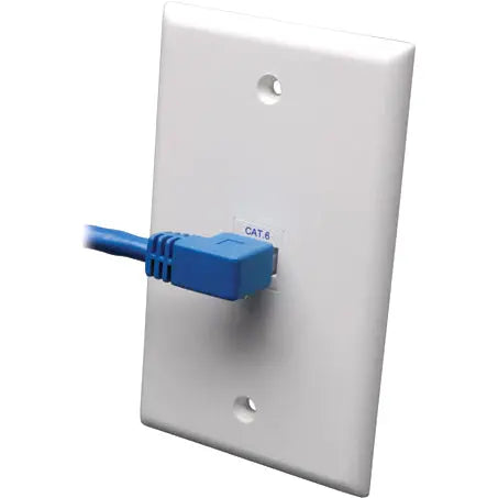 EATON Tripp Lite 10ft Cat6 Gigabit Molded Patch Cable RJ45 Left Angle to Straight M/M Blue 10' - Category 6 for Network Device - 10ft - 1 x RJ-45 Male Network - 1 x RJ-45 Male Network - Blue - N204-010-BL-LA