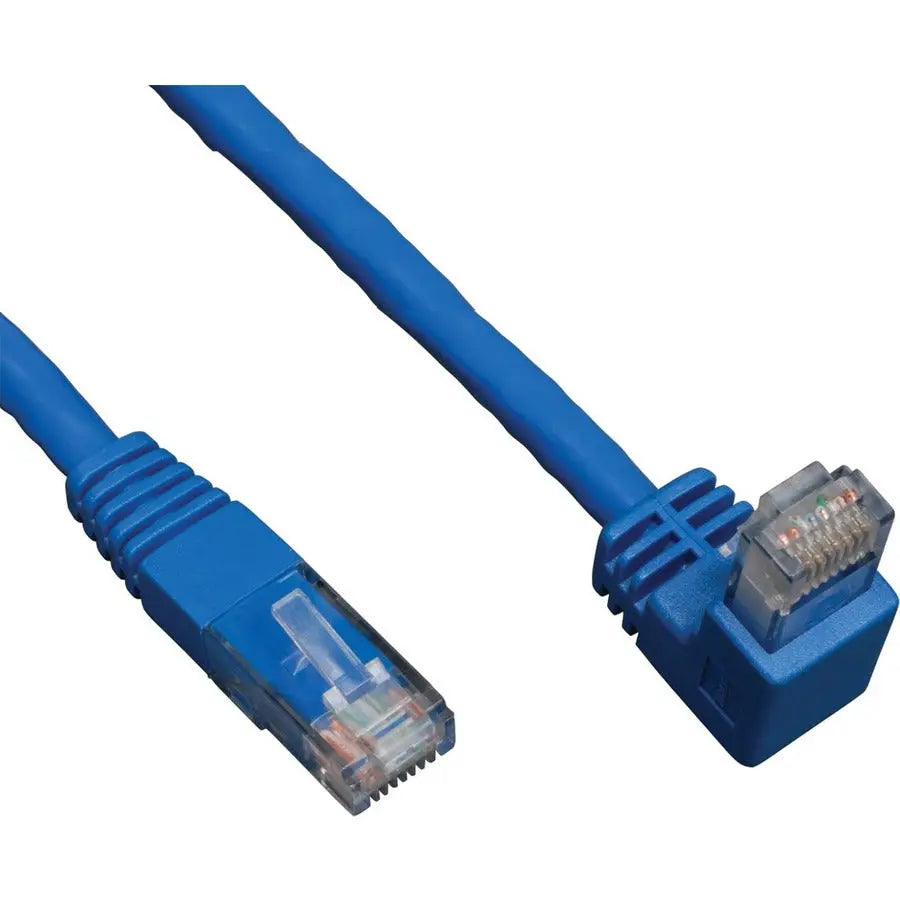 EATON Tripp Lite 10ft Cat6 Gigabit Molded Patch Cable RJ45 Right Angle Down to Straight M/M Blue 10' - Category 6 for Network Device - 10ft - 1 x RJ-45 Male Network - 1 x RJ-45 Male Network - Blue - N204-010-BL-DN