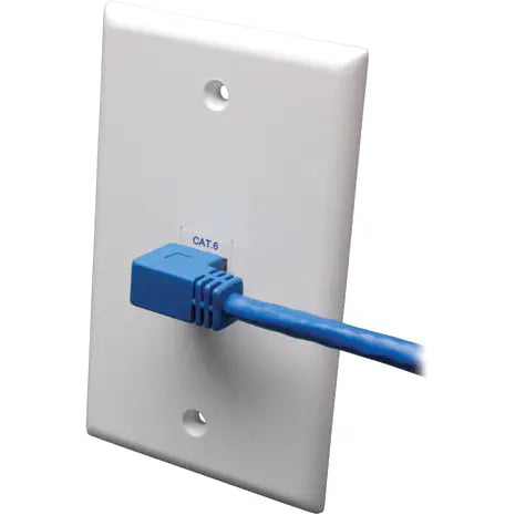 EATON Tripp Lite 10ft Cat6 Gigabit Molded Patch Cable RJ45 Right Angle to Straight M/M Blue 10' - Category 6 for Network Device - 10ft - 1 x RJ-45 Male Network - 1 x RJ-45 Male Network - Blue - N204-010-BL-RA