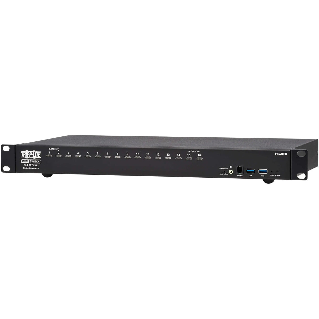EATON Tripp Lite 16-Port 4K HDMI/USB KVM Switch - 4K 60 Hz Video/Audio, USB Peripheral Sharing, 1U Rack-Mount - 16 Computer(s) - 1 Local User(s) - 4096 x 2160 - 50 Hz, 60 Hz - 20 x USB - 17 x HDMI - Rack-mountable, Desktop - 1U - TAA Compliant