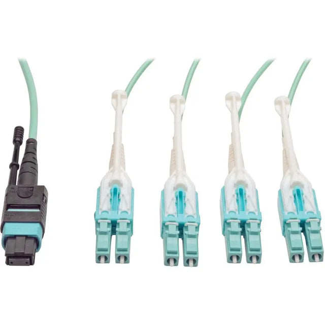 EATON Tripp Lite 1M Fiber Optic Fan-out Cable Push / Pull Tab MTP/MPO to 8 x LC 40Gbase OM3 Plenum Aqua 3ft 3' 1 Meter - 3.30 ft Fiber Optic Network Cable for Network Device - First End: MTP Network - Secon...  - N844-01M-8LC-PT