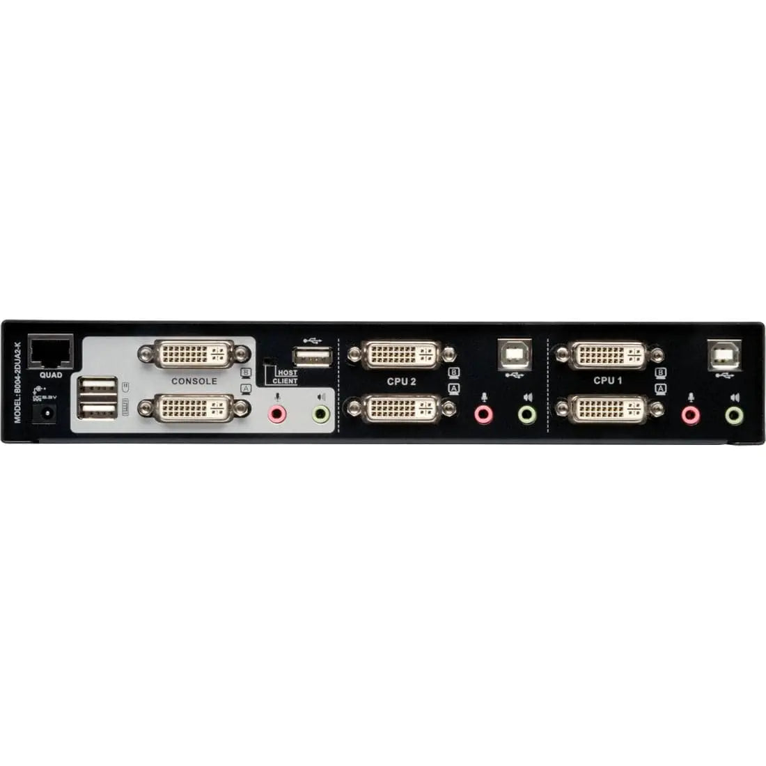 EATON Tripp Lite 2-Port Dual Monitor DVI KVM Switch with Audio and USB 2.0 Hub, Cables included - 2 Computer(s) - 1 Local User(s) - 2560 x 1600 - 1 x Network (RJ-45) - 5 x USB - 6 x DVI - Desktop - TAA Comp...  - B004-2DUA2-K
